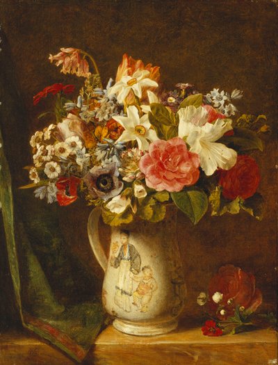 Rose, narcisi e altri fiori in un vaso da Alfred Morgan
