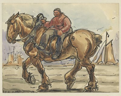 Uomo in amazzone su un cavallo da tiro da Alfred Ost