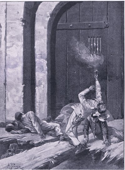 Delhi: Il tenente Salkeld, ingegneri del Bengala che fanno saltare la Porta del Kashmir, illustrazione da British Battles on Land and Sea, 1915 da Alfred Pearse