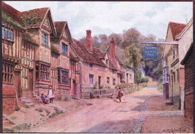 Case un tempo occupate da tessitori, Kersey, Suffolk, da The Cottages and the Village Life of Rural England pubblicato da Dent & Sons Limited da Alfred Robert Quinton
