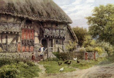 Vecchio cottage, Bignor, Sussex (litografia a colori) da Alfred Robert Quinton