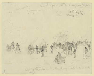 Bombardamento delle opere ribelli sul Chickahomy attraverso il ponte di Mechanicsville da Alfred Rudolph Waud