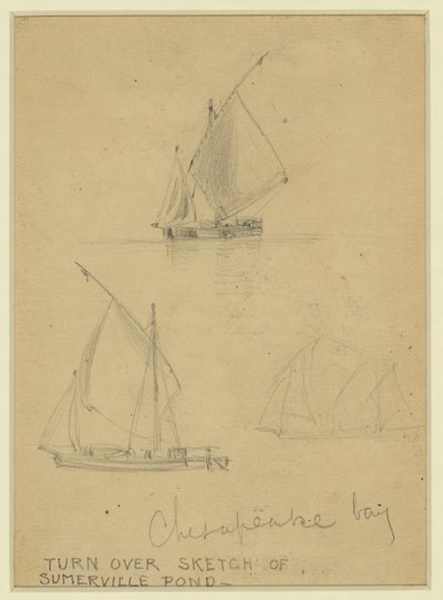 Tre barche a vela sulla baia di Chesapeake da Alfred Rudolph Waud