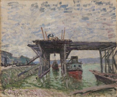 Tedesco: Ponte in costruzione Il garage del battello fluviale da Alfred Sisley