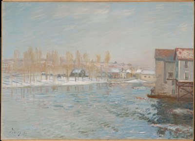 Il Loing e i mulini di Moret, effetto neve da Alfred Sisley
