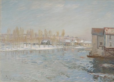 Il Loing e i mulini di Moret, effetto neve, 1891 da Alfred Sisley