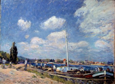 Scarico delle chiatte a Billancourt da Alfred Sisley