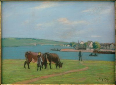 Mucche sulle rive della Senna a Saint-Mammès da Alfred Sisley