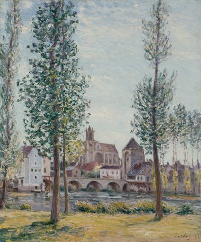 Vista di Moret sur Loing attraverso gli alberi da Alfred Sisley