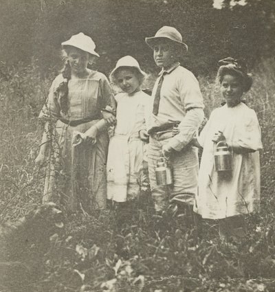 Senza titolo Flora, Elizabeth, Howard & Kitty nel campo di Lake George, 1903-05 da Alfred Stieglitz