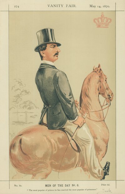 S.A.S. il Duca di Teck, il più popolare dei principi ha sposato la più popolare delle principesse, 14 maggio 1870, caricatura di Vanity Fair da Alfred Thompson