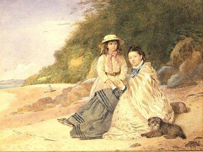 Madre e figlia con cane da Alfred Tidey