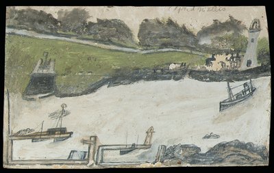 Scena del porto con castello e faro da Alfred Wallis