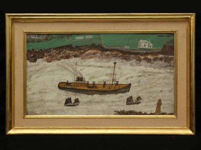 Tre barche tra il faro e la riva, c.1930 da Alfred Wallis