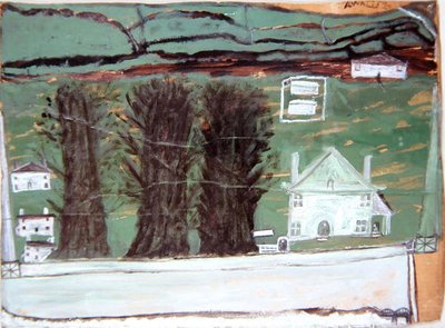 Tre alberi, casa bianca in un paesaggio da Alfred Wallis