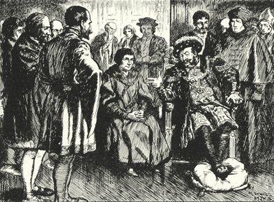 Sir Thomas More alla corte di Enrico VIII, resiste ai tentativi del re di fargli dire qualcosa per divertirlo da Alfred Wallis Mills