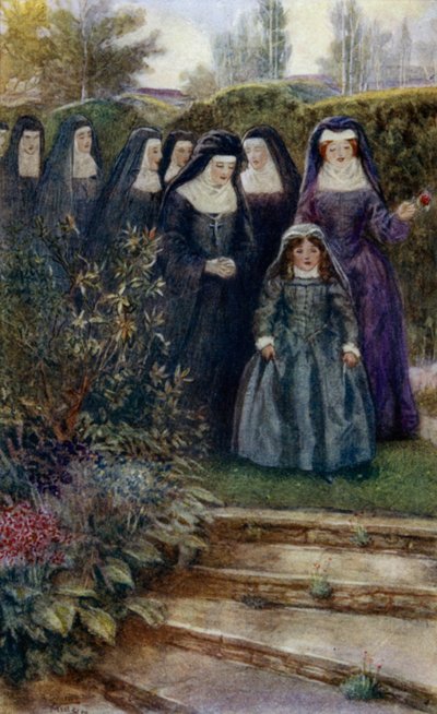 La giovane Marie-Angelique Arnauld passeggia nel giardino del convento con le sue suore da Alfred Wallis Mills