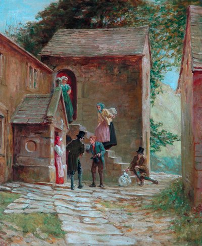 Vista del cortile con figure, Kilnhurst, Todmorden da Alfred Walter Bayes