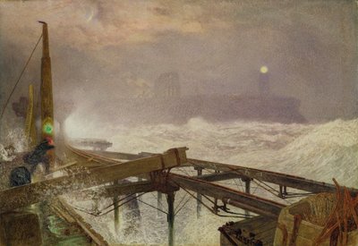 Luci blu, molo di Teignmouth - Accensione delle lampade al tramonto, 1868 da Alfred William Hunt