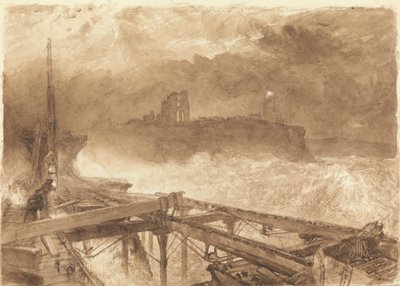 Studio per il molo di Tynemouth - Accensione delle lampade al tramonto da Alfred William Hunt