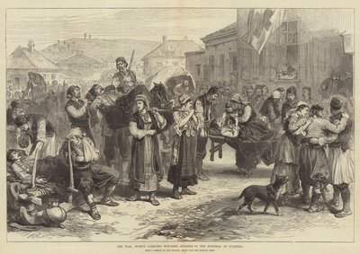 La guerra, donne che trasportano soldati feriti all