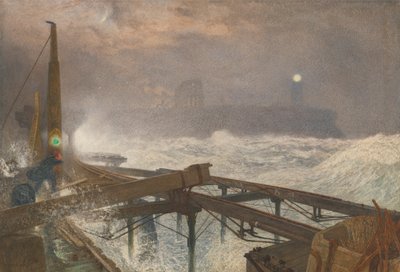 Molo di Tynemouth - Accensione delle lampade al tramonto da Alfred William Hunt