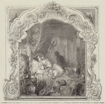 Un soggetto dal Palazzo Addormentato, Avvicinamento del Principe delle Fate, Esposizione della Società degli Artisti Britannici da Alfred Woolmer