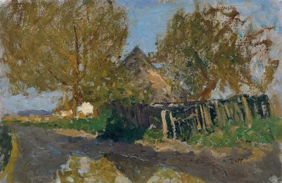 Strada di paese con fattoria sotto gli alberi da Alfred Zoff