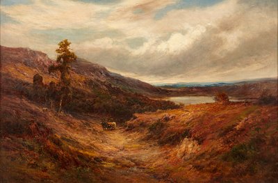 Bovini delle Highlands su un sentiero di montagna da Alfred de Breanski