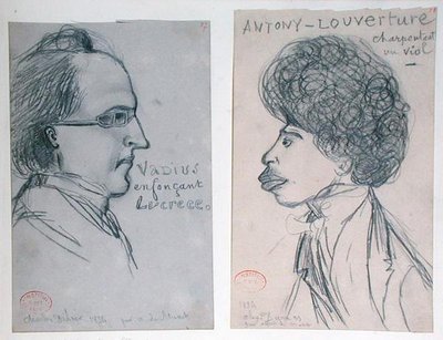 Ritratti di Charles Nodier (1780-1844) o Gustave Planche (1808-57) e Alexandre Dumas Père (1802-70) da Alfred de Musset