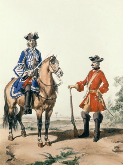 Maresciallo della polizia e un membro della polizia militare nel 1724, inciso da D. Noirmont da Alfred de after Marbot