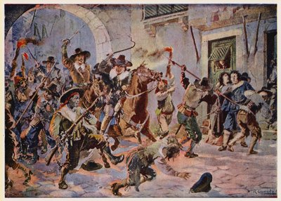 Rivolte a Lisbona durante il regno di Re Alfonso VI del Portogallo da Alfredo Roque Gameiro