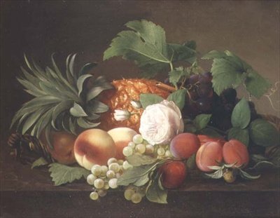 Natura morta con ananas, pesche, prugne e uva da Alfrida Vilhelmine Ludovica Baadsgaard