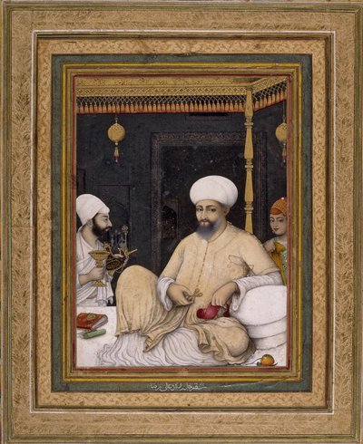 Ali Riza (pittore). Il sultano Ibrahim Adil Shah II venera un santo sufi, Bijapur, 1620-30 circa, British Museum, Londra da Ali Riza