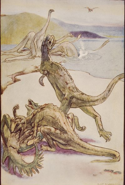 Una scena mesozoica con Deinotheria, illustrazione da 