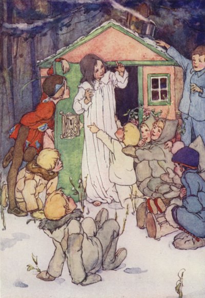 I ragazzi perduti si inginocchiarono davanti a lei (litografia a colori) da Alice Bolingbroke (after) Woodward