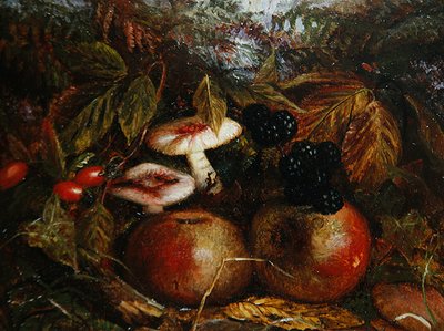 Natura morta con funghi, mele e more da Alice M Wilson