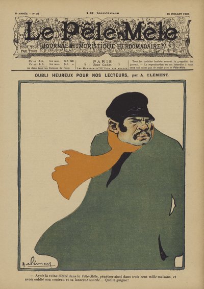 Oubli heureux pour nos lecteurs. Illustrazione per Le Pele-Mele, 1902 da Aline Clement