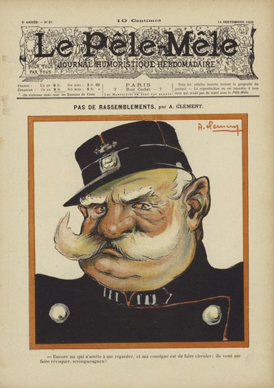 Pas de rassemblements. Illustrazione per Le Pele-Mele, 1902 da Aline Clement