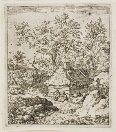 Capanna con tetto di paglia tra alberi e rocce da Allaert van Everdingen