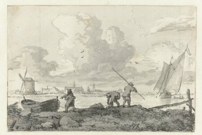 Pescatori con la loro barca a remi sullo Spaarne vicino a Haarlem da Allaert van Everdingen