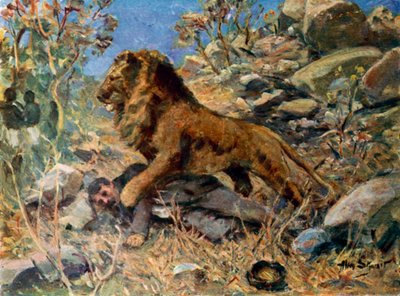 David Livingstone, Livingstone e il leone da Allan (after) Stewart