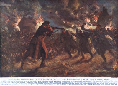 Il Soldato Meston attacca, da solo, diversi nemici che avanzavano, dopo aver catturato una trincea britannica, illustrazione da 