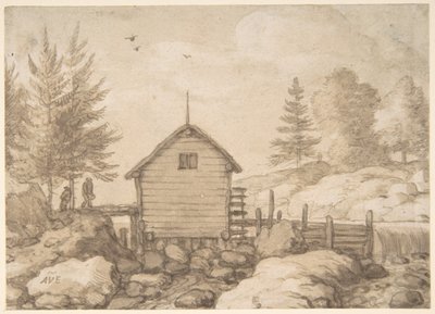 Un mulino sulle rocce in un fiume in Norvegia da Allart van Everdingen