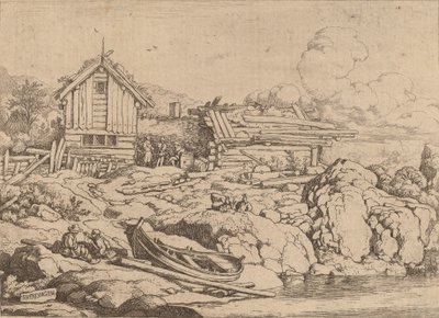 Barca su una riva del fiume con tre capre, probabilmente c. 1645-1656 da Allart van Everdingen
