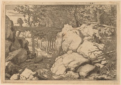Capra su un piccolo ponte da Allart van Everdingen