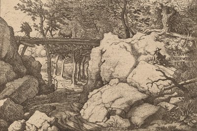 Capra su un piccolo ponte da Allart van Everdingen