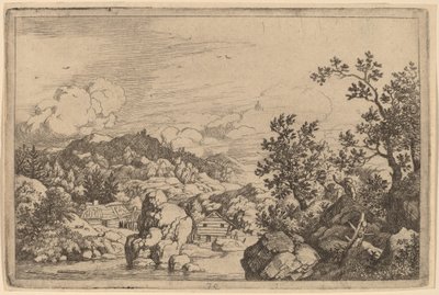 Grande roccia che sporge da un fiume da Allart van Everdingen