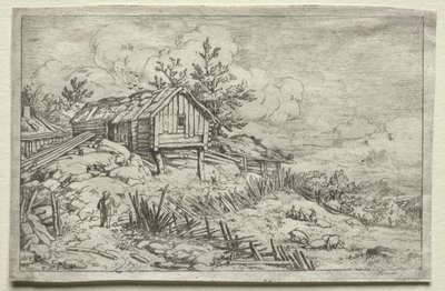 Uomo nel portale di una casa deserta da Allart van Everdingen
