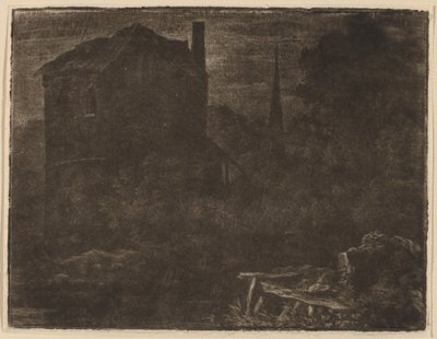 Paesaggio notturno con casa e guglia della chiesa da Allart van Everdingen